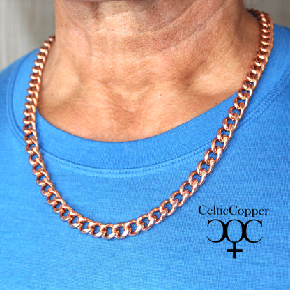 Solid Copper Necklace Chain Heavy Cuban Curb Chain Necklace NC76 Rugged 10mm Solid Copper Curb Chain Necklace 24 Inch Chain