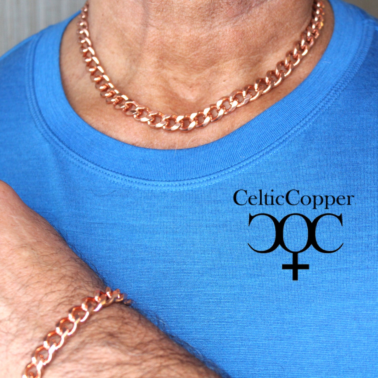 Solid Copper Necklace Chain Heavy Cuban Curb Chain Necklace NC76 Rugged 10mm Solid Copper Curb Chain Necklace 18 Inch Chain