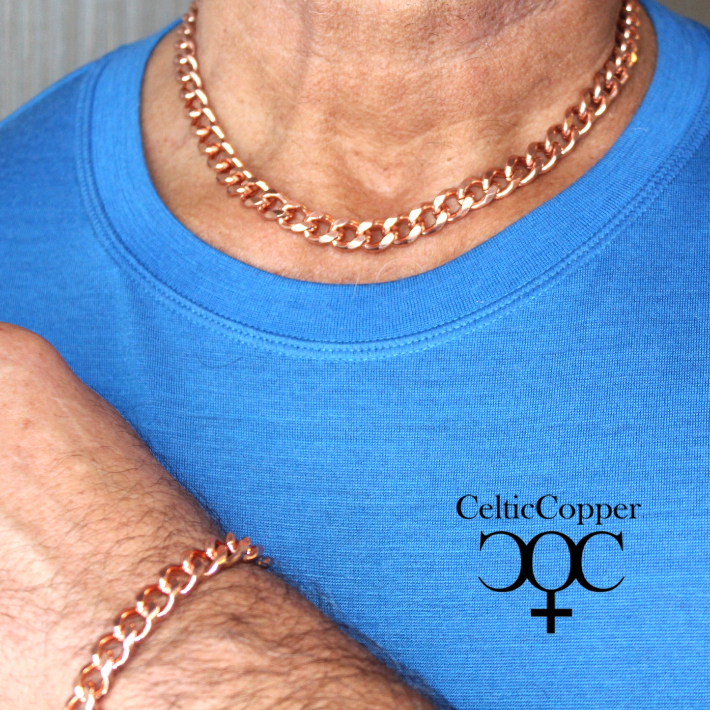 Copper Jewelry Set Heavy Cuban Curb Chains SET76 Solid Copper Necklace Matching Copper Bracelet Set