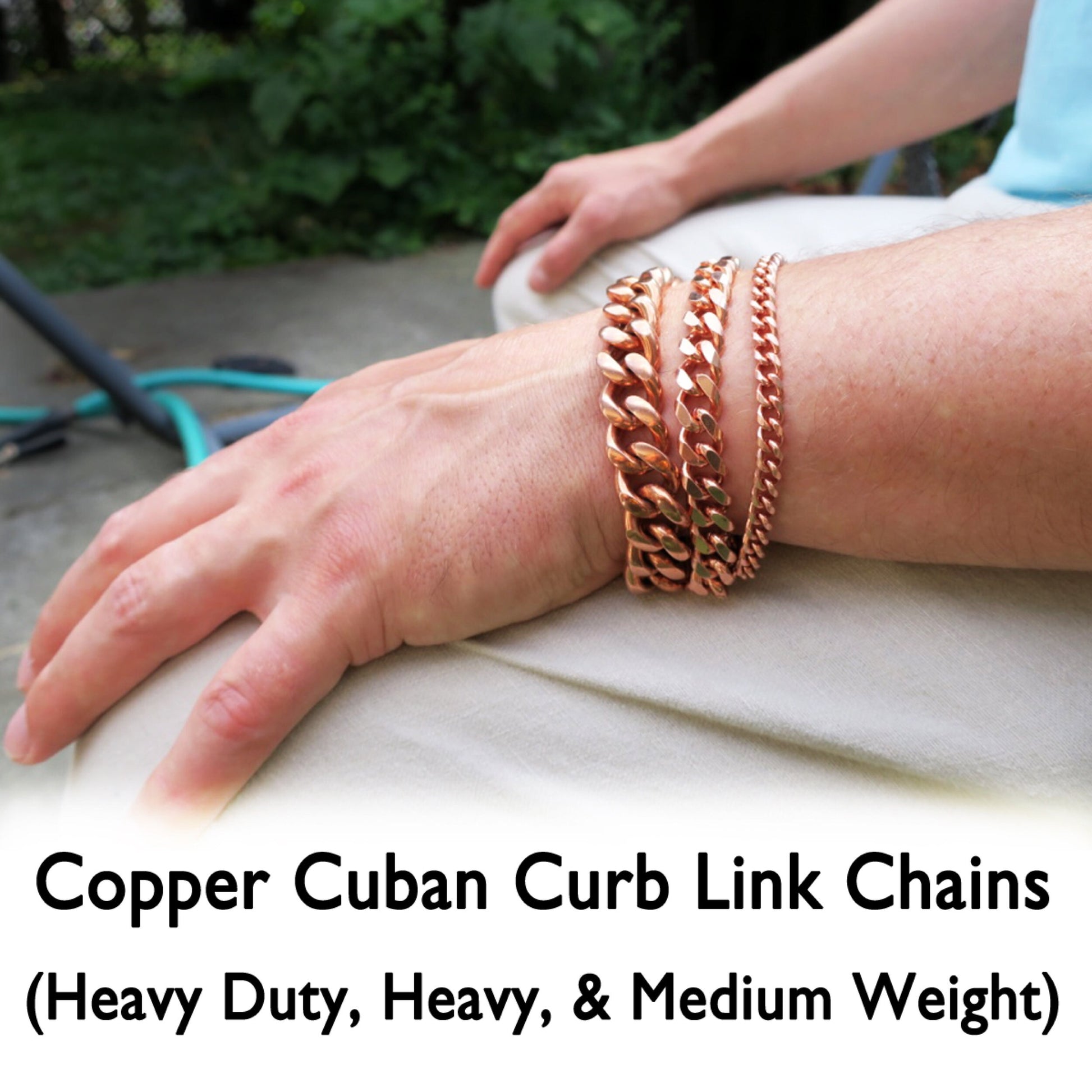 Solid Copper Bracelet Chain B79-8 Men's Bold 8" Heavy Duty Copper Cuban Curb Chain Bracelet