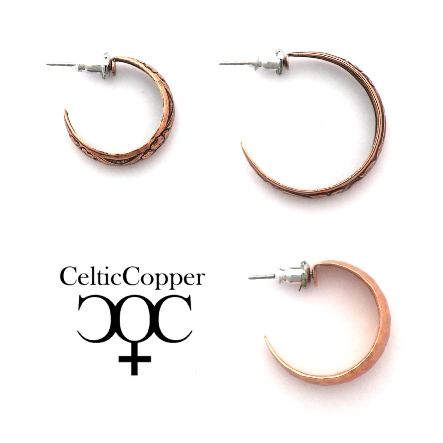 Hammered Copper Hoop Earrings EC78 Solid Copper Jewelry Post Style Copper Hoop Earrings