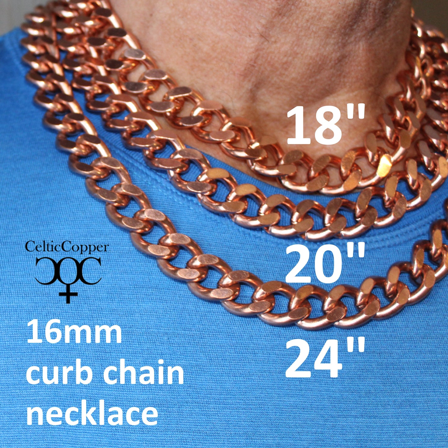 Super Chunky Solid Copper Necklace Chain NC162 Men's Extra Heavy 16mm Copper Curb Chain Necklace 20 Inch Chain